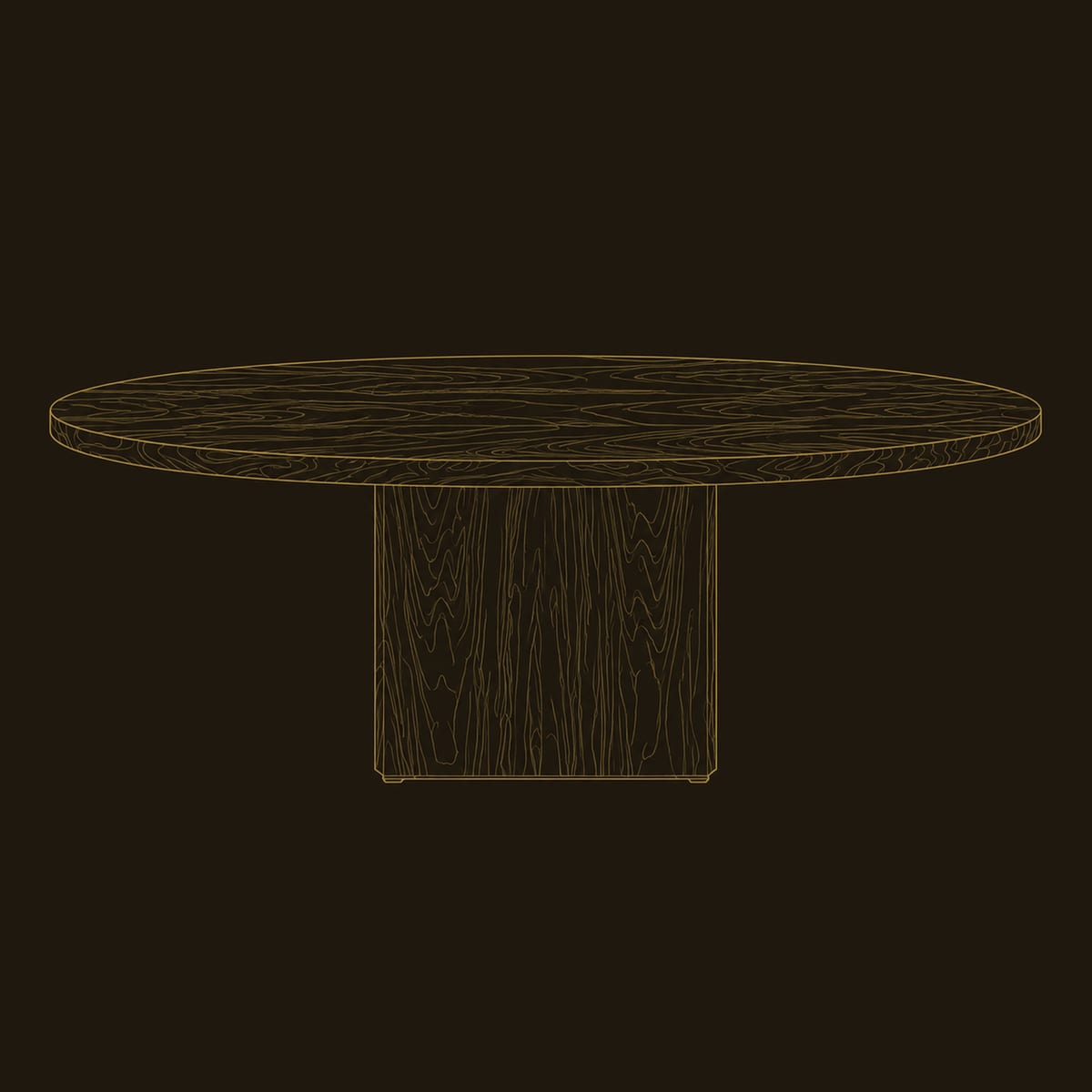 Oval Dining Table With Thick Edge And Two Broad Slab Legs dimension diagram