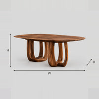 Oval Dining Table With Twin Arched Pedestal Bases dimension diagram with width, height and depth