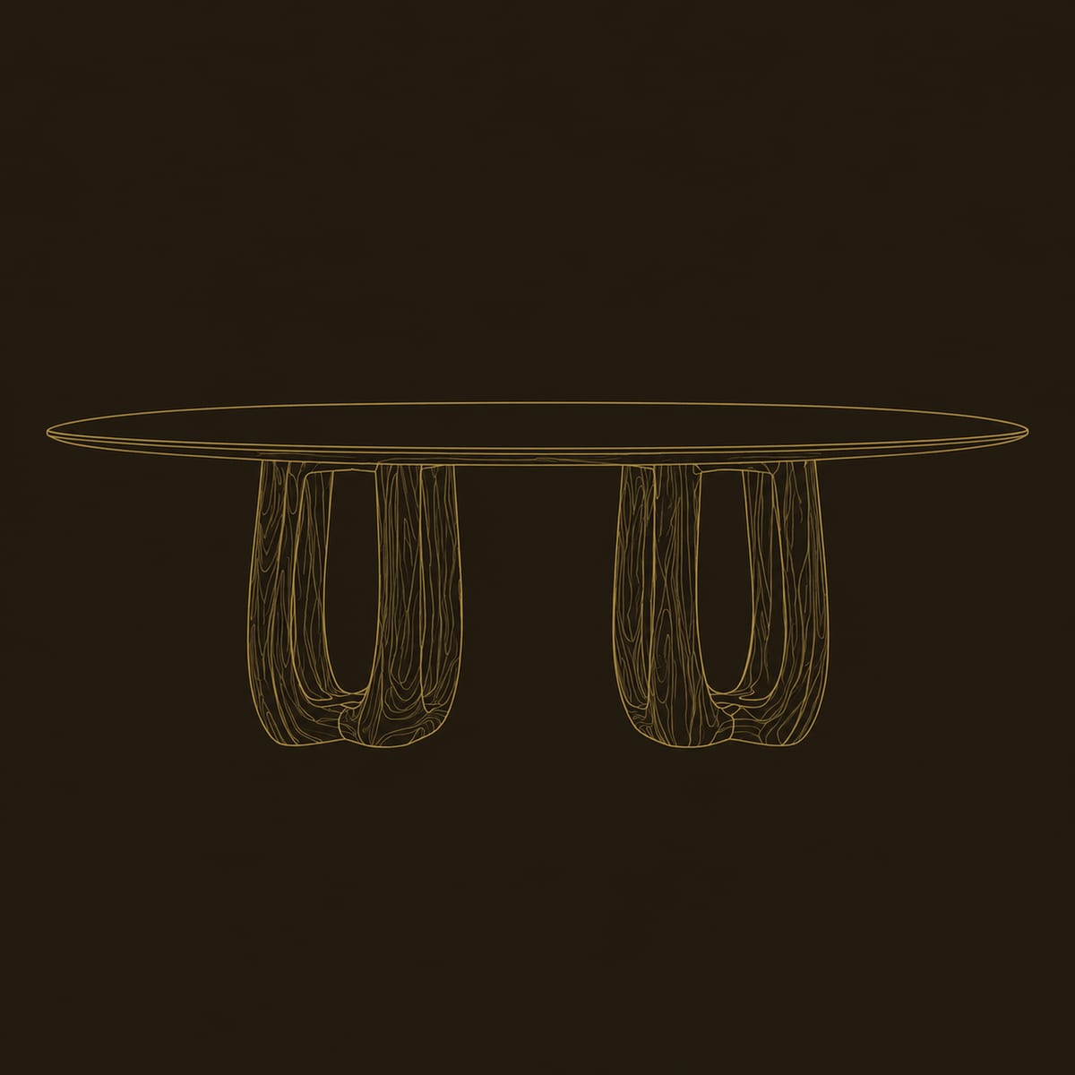 Oval Dining Table With Twin Arched Pedestal Bases dimension diagram