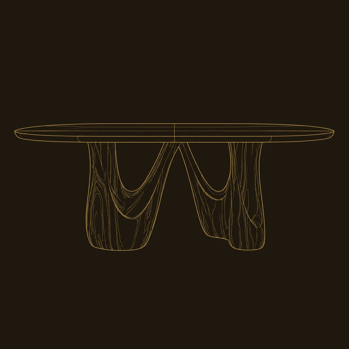 Oval Dining Table With Twin Sculpted Arch Pedestals dimension diagram