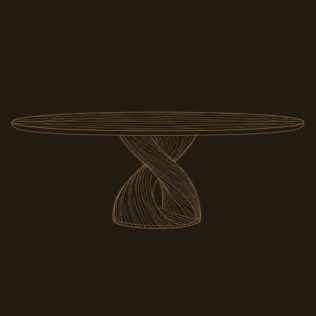 Oval Dining Table With Twisting Ribbon Pedestal Base dimension diagram