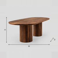 Oval Dining Table With Two Fluted Cylinder Bases dimension diagram with width, height and depth
