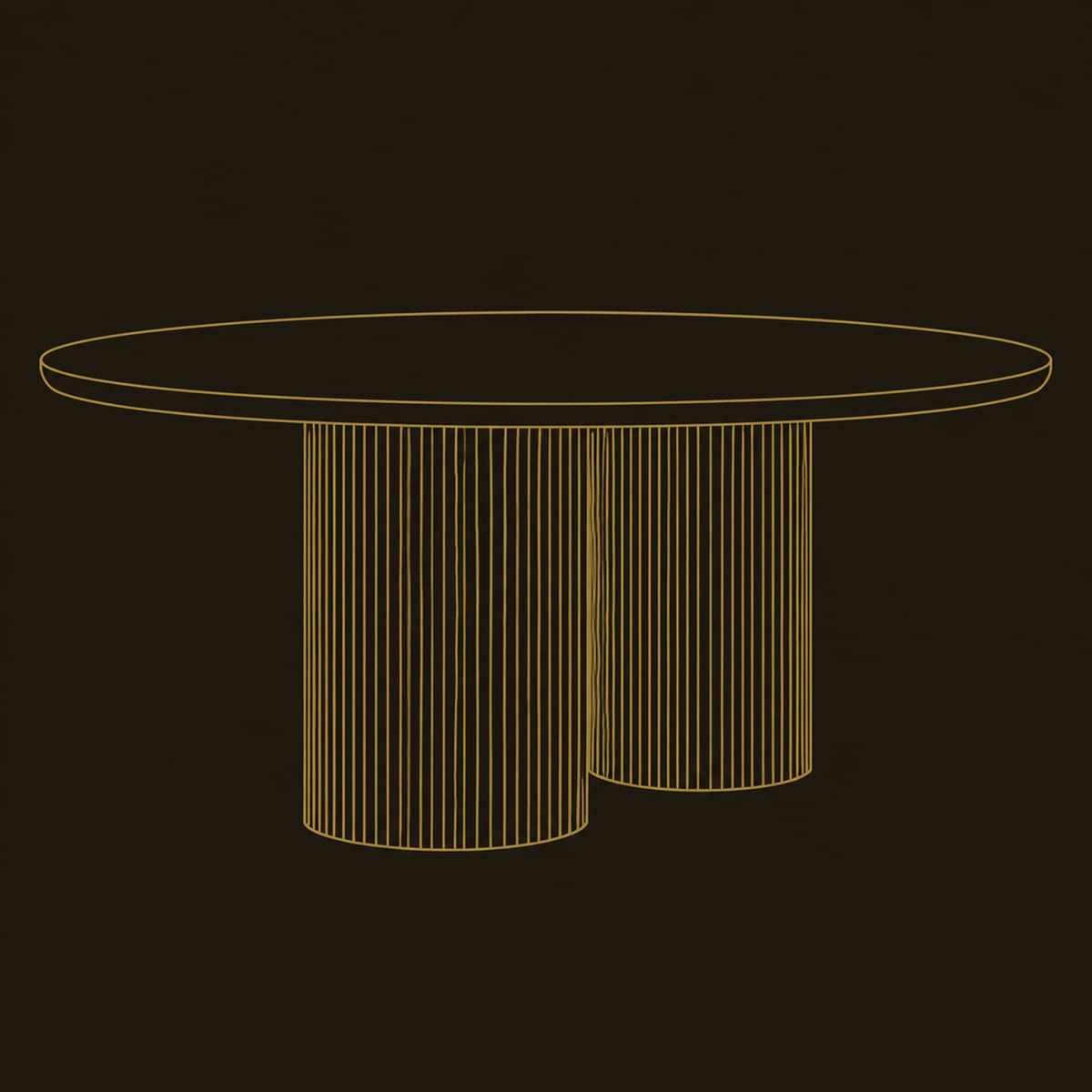 Oval Dining Table With Two Fluted Cylinder Bases dimension diagram