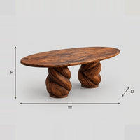 Oval Dining Table With Two Twisted Rope Pedestals dimension diagram with width, height and depth