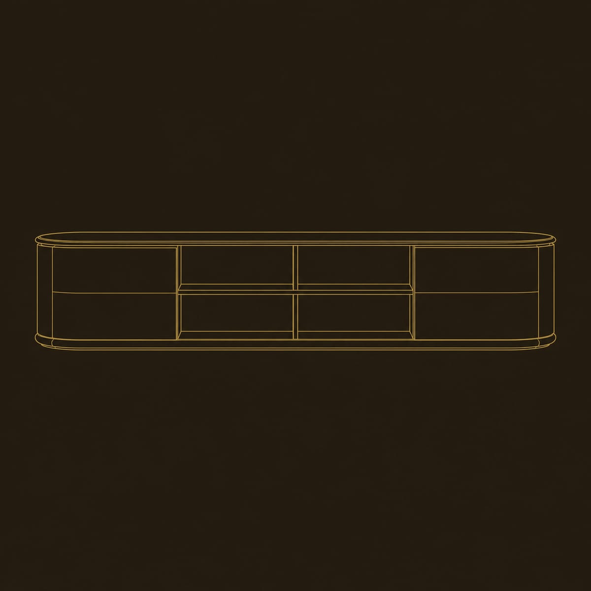 Oval Ended TV Stand With Open Cubbies And Stacked Front Panels dimension diagram