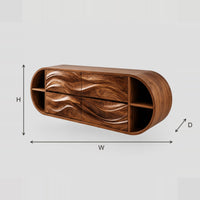 Oval Floating Bathroom Vanity With Four Carved Wave Panels dimension diagram with width, height and depth