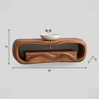 Oval Loop Bathroom Vanity With Carved Wave Front Panels dimension diagram with width, height and depth