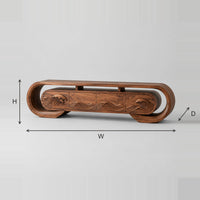 Oval Loop Frame TV Stand With Wave Carved Fronts dimension diagram with width, height and depth