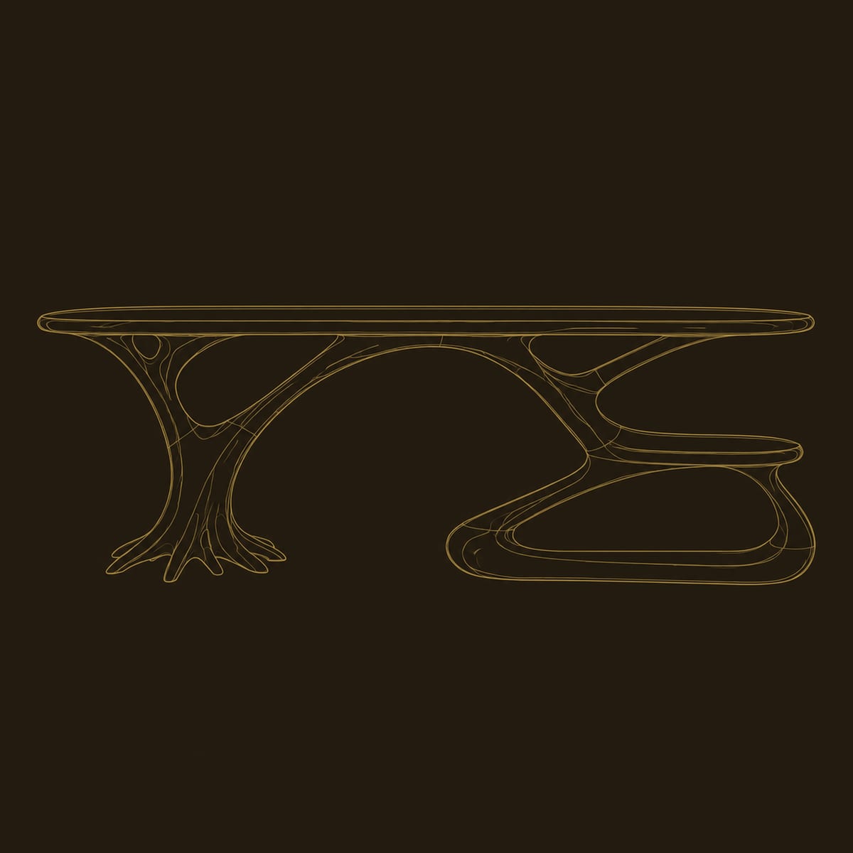 Oval Top Desk With Branching Legs And A Low Loop Tier dimension diagram