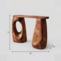 Pebble Leg Console Table With An Oval Opening And A Slim Top dimension diagram with width, height and depth