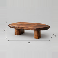 Pebble Shaped Coffee Table With Two Thick Column Legs dimension diagram with width, height and depth