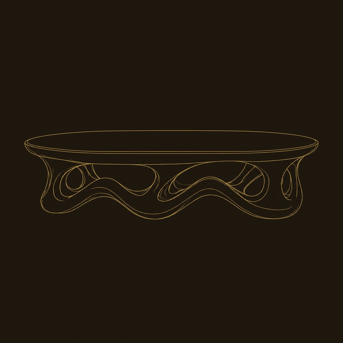 Pebble Shaped Coffee Table With Wavy Cutout Base dimension diagram