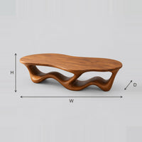 Pebble Top Coffee Table With Rippling Open Ribbon Base dimension diagram with width, height and depth