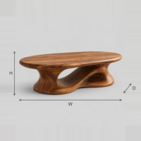 Pedestal Coffee Table With Swirling Hollow And Soft Oval Top dimension diagram with width, height and depth