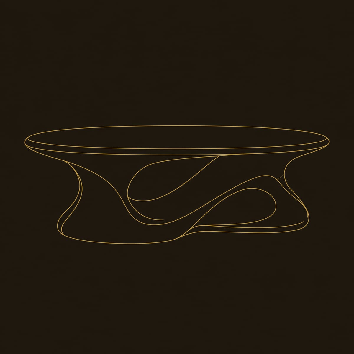 Pedestal Coffee Table With Swirling Hollow And Soft Oval Top dimension diagram