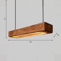 Pendant Light With Solid Wood Beam Body, Warm Glowing Underside dimension diagram with width, height and depth