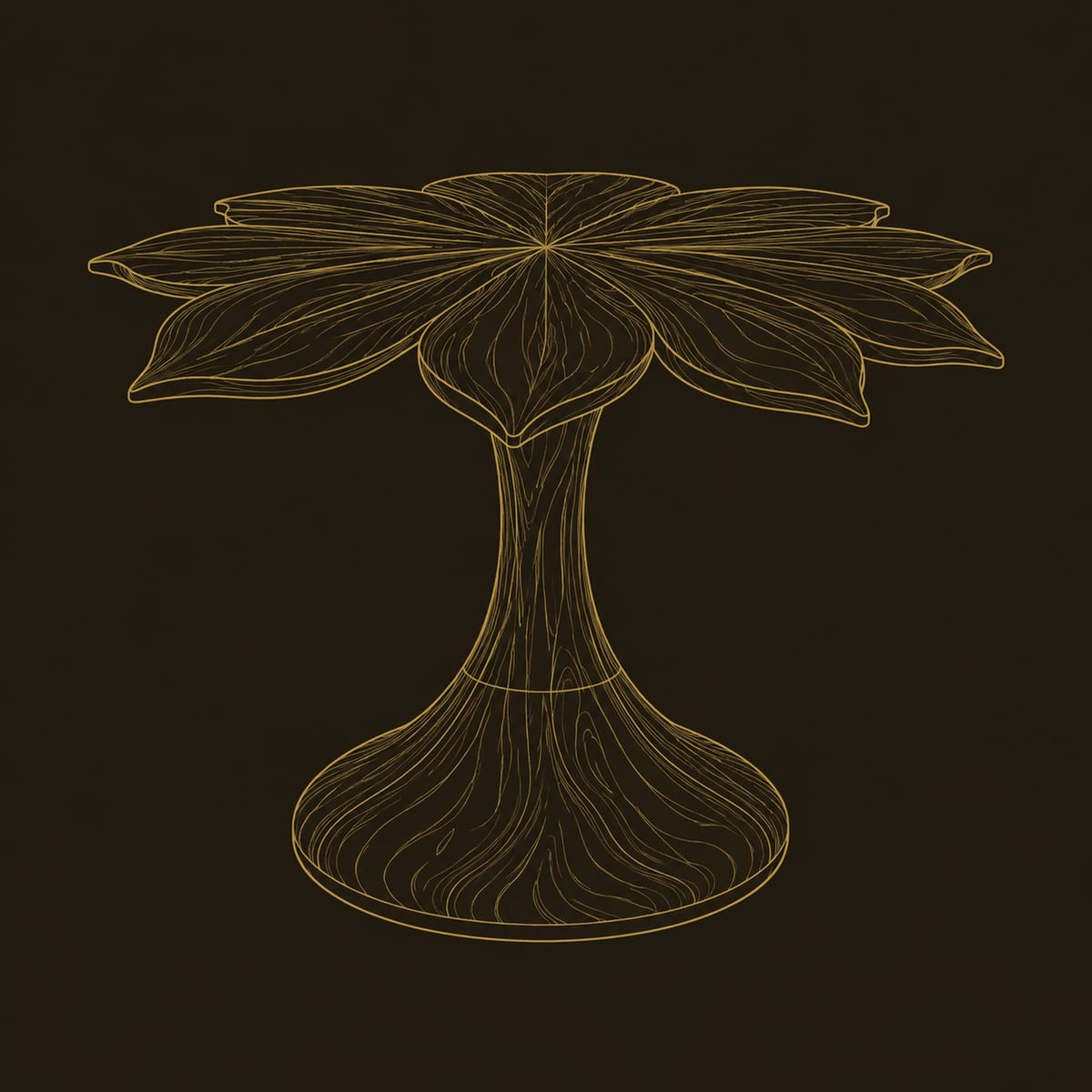 Petal Top End Table With Carved Leaf Veins And Trumpet Base dimension diagram