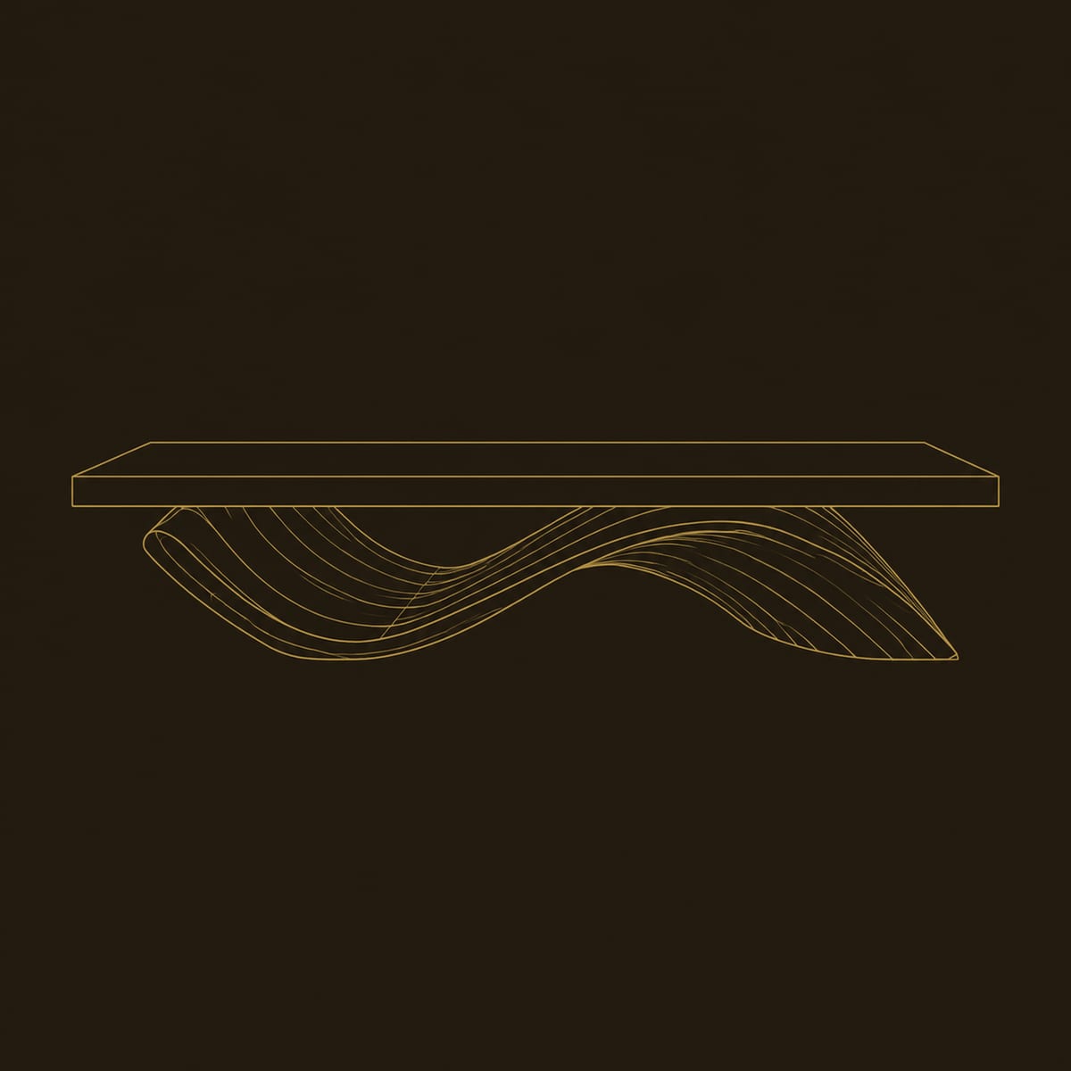 Plank Top Coffee Table On A Single Rolling Wave Base dimension diagram