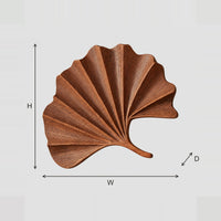 Pleated Fan Leaf Wall Art With Radiating Ridges And Curled Stem dimension diagram with width and height