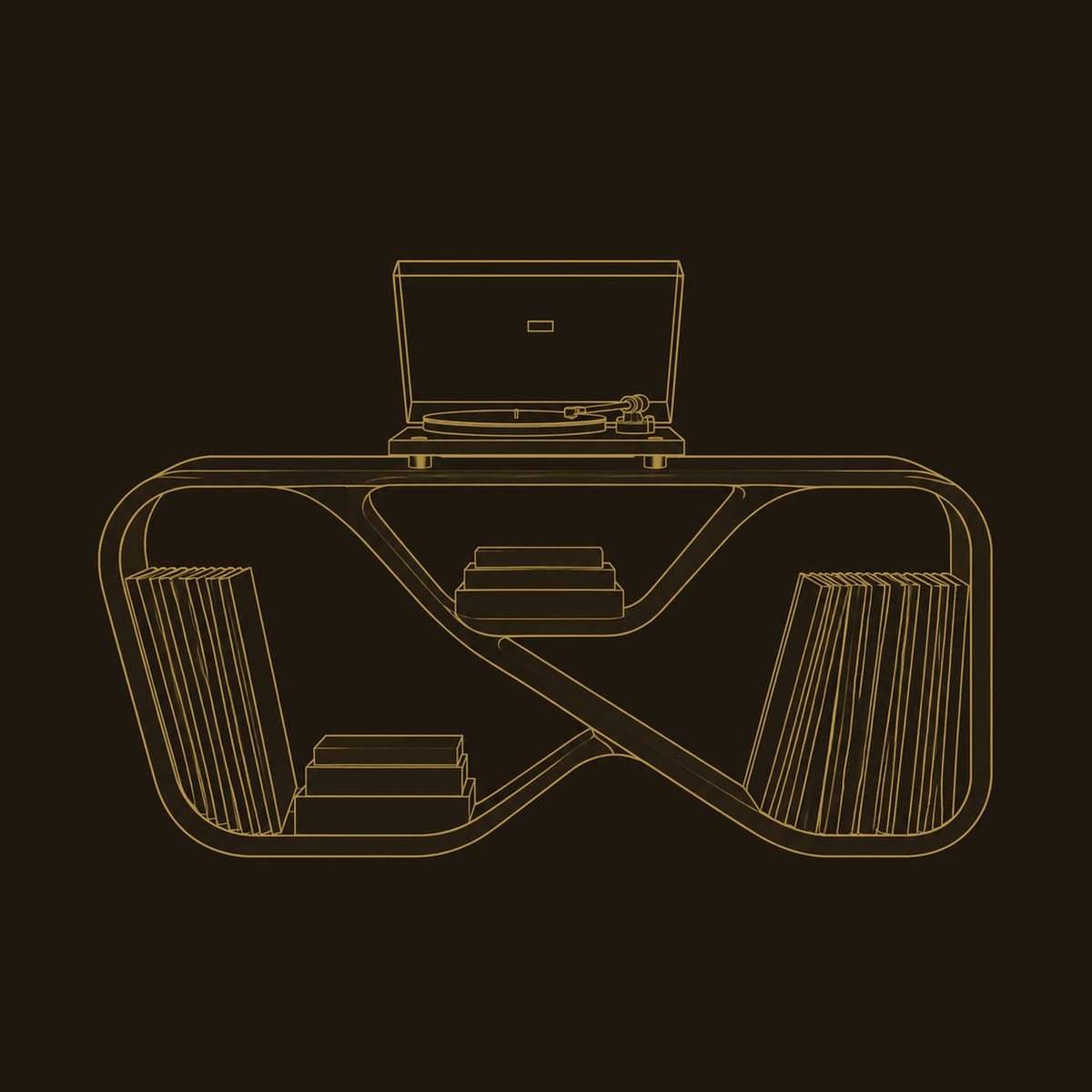 Record Console With Looping Ribbon Frame And Open End Bays dimension diagram