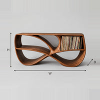 Record Console With Twisting Figure Eight Frame And Two Open Bays dimension diagram with width, height and depth