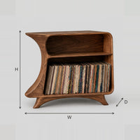 Record Player Stand With Flared Sides And Two Open Bays dimension diagram with width, height and depth