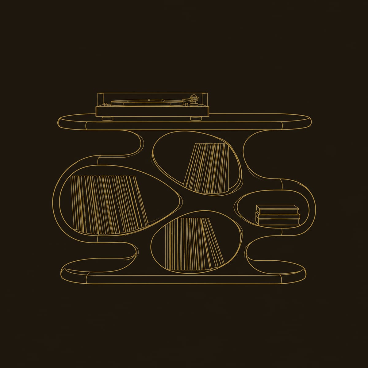 Record Player Stand With Flowing Sculpted Cutouts And Flat Top dimension diagram