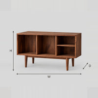 Record Player Stand With Four Open Bays And Tapered Legs dimension diagram with width, height and depth