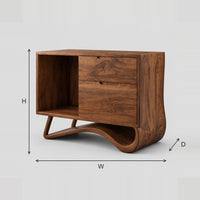 Record Player Stand With Open Bay And Sweeping Ribbon Base dimension diagram with width, height and depth
