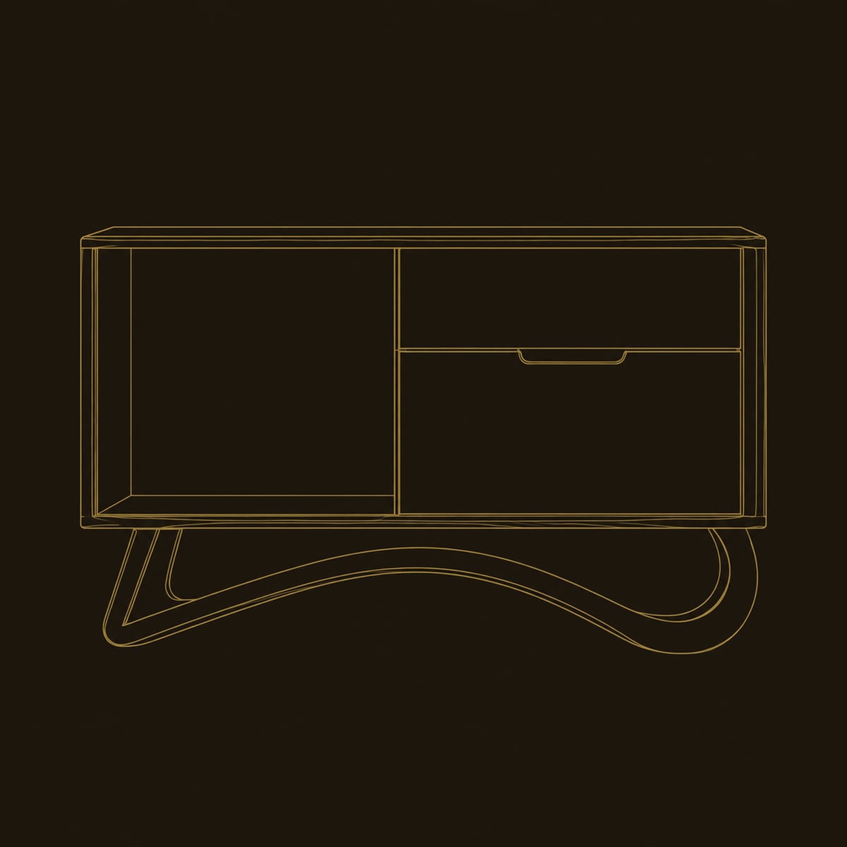 Record Player Stand With Open Bay And Sweeping Ribbon Base dimension diagram