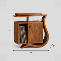 Record Player Stand With Ribbon Base And A Raised Top Shelf dimension diagram with width, height and depth