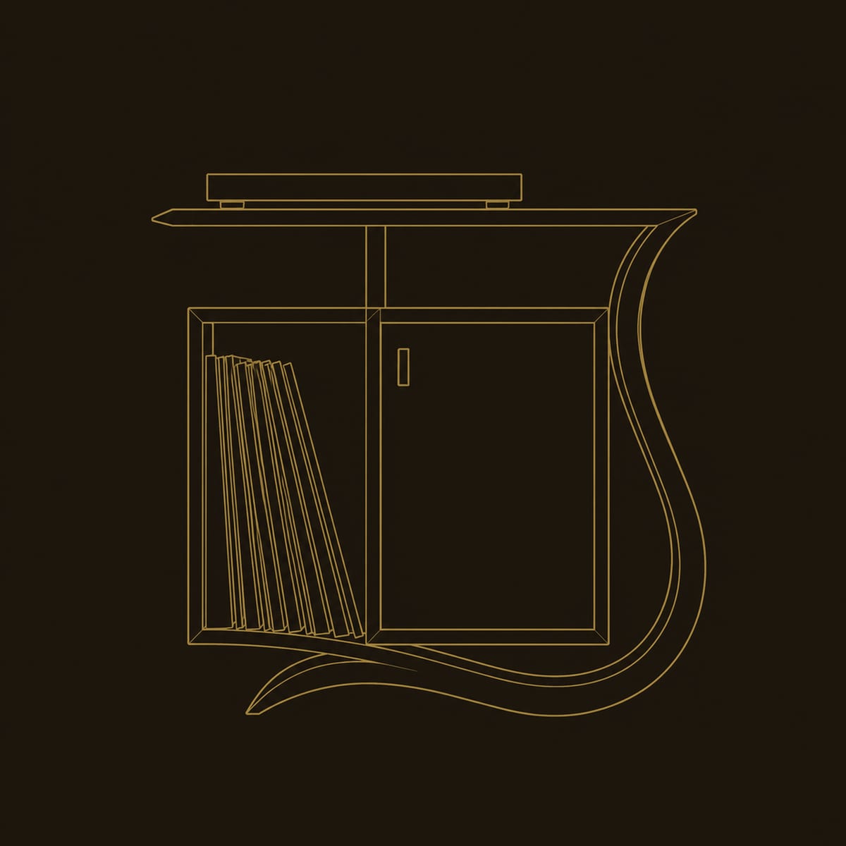 Record Player Stand With Ribbon Base And A Raised Top Shelf dimension diagram