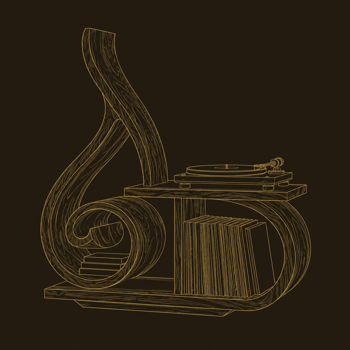 Record Player Stand With Spiral Scroll, Tall Sweeping Back dimension diagram