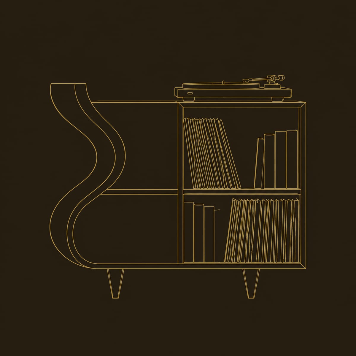 Record Player Stand With Swan Neck Side Sweep And Open Cubbies dimension diagram