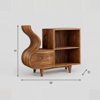 Record Player Stand With Swan Neck Side Sweep And Open Cubbies dimension diagram with width, height and depth