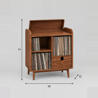 Record Player Stand With Tapered Legs And Open Cubbies dimension diagram with width, height and depth