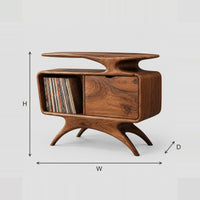 Record Player Stand With Winged Top Shelf And Splayed Legs dimension diagram with width, height and depth