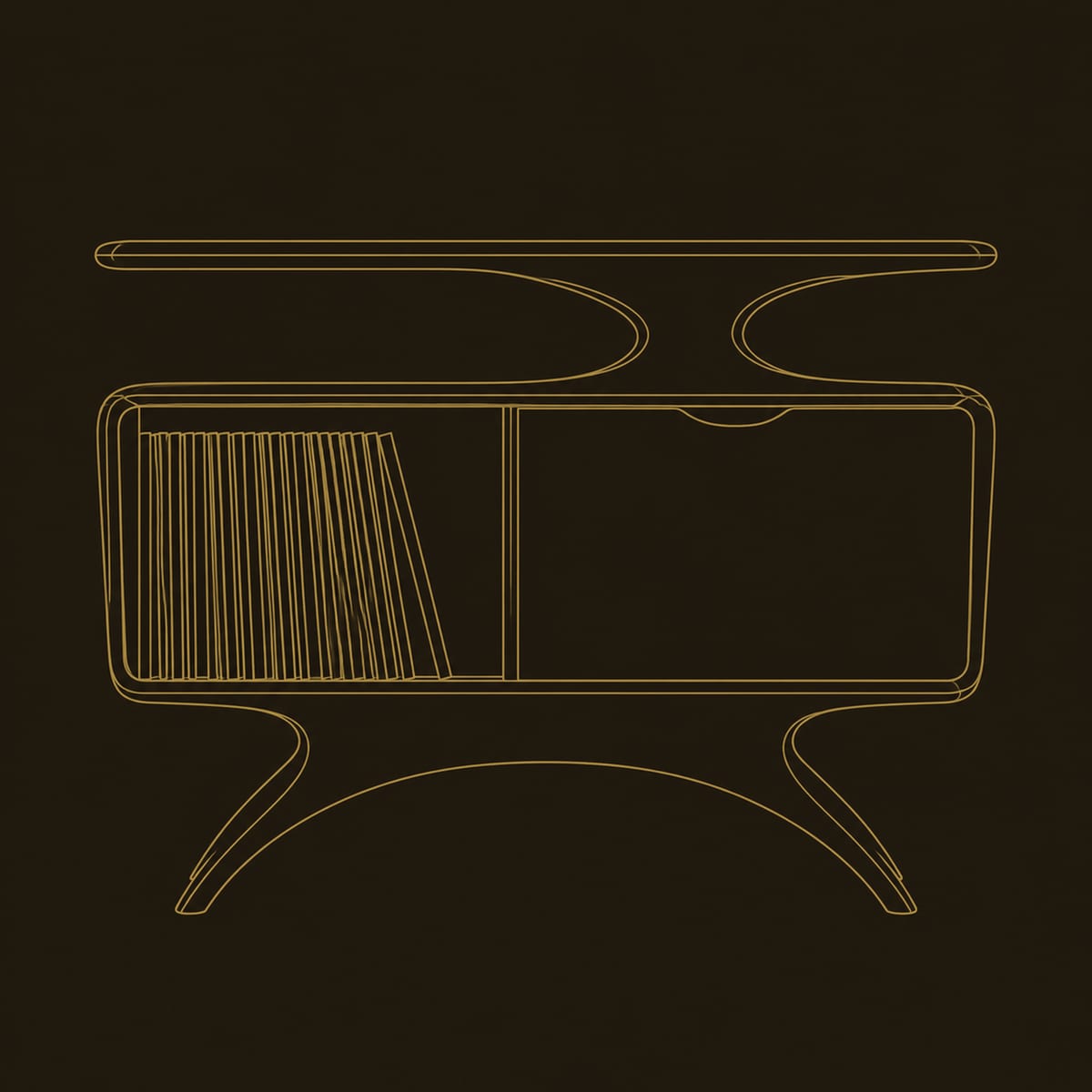Record Player Stand With Winged Top Shelf And Splayed Legs dimension diagram