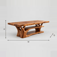 Rectangle Dining Table With Branching Tree Trunk Base dimension diagram with width, height and depth