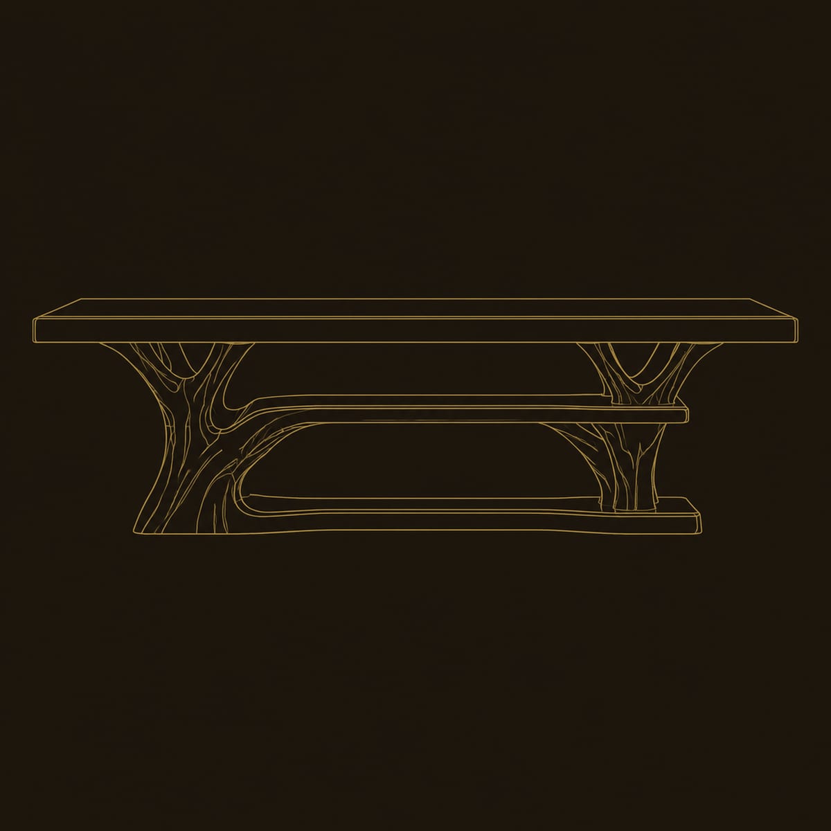 Rectangle Dining Table With Branching Tree Trunk Base dimension diagram