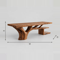 Rectangle Dining Table With Branching Trunk Base dimension diagram with width, height and depth