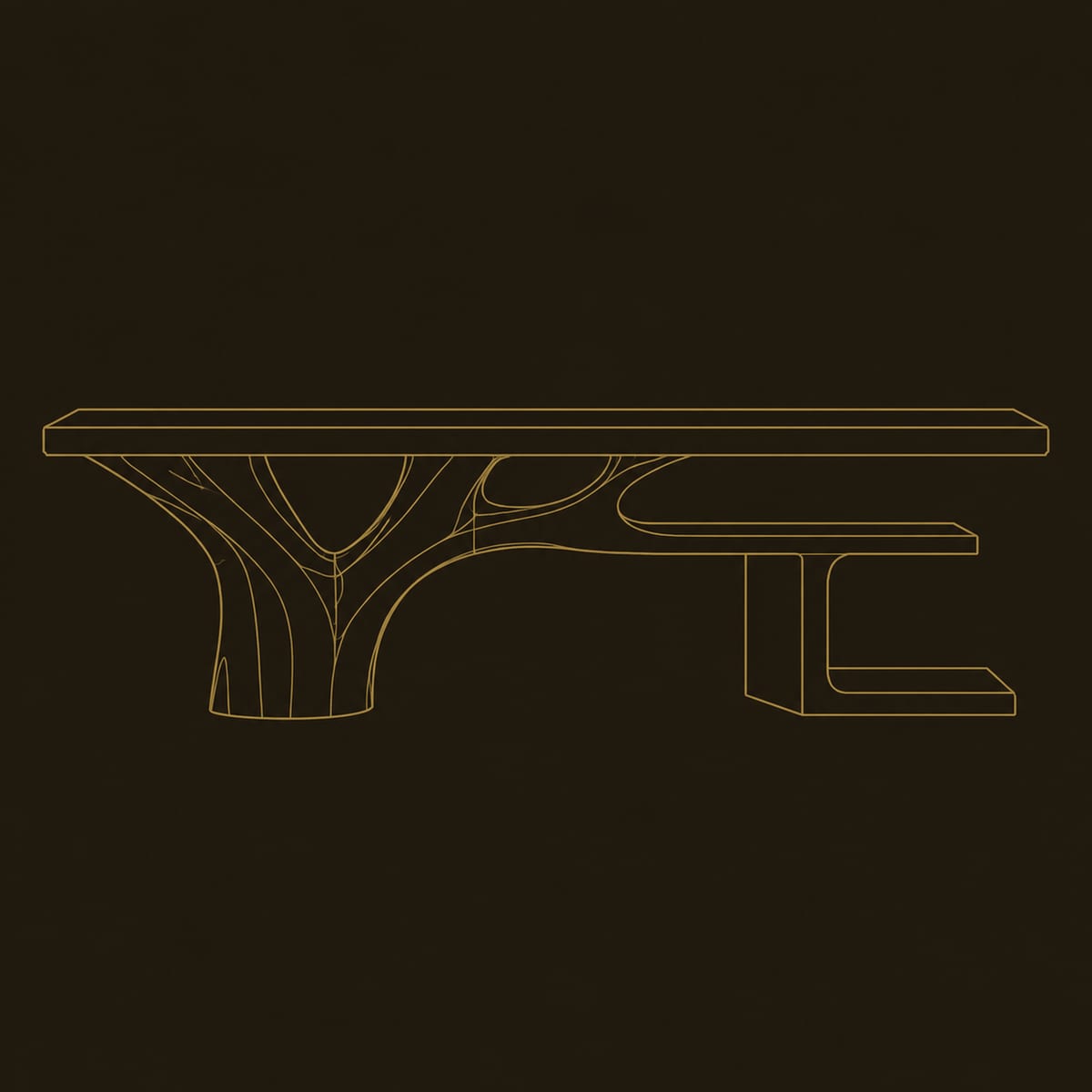 Rectangle Dining Table With Branching Trunk Base dimension diagram