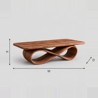Rectangular Coffee Table With Figure Eight Ribbon Base dimension diagram with width, height and depth