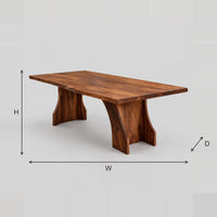 Rectangular Dining Table With Hourglass Pedestal And Thick Top dimension diagram with width, height and depth