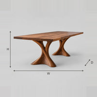 Rectangular Dining Table With Twin Hourglass Pedestal Legs dimension diagram with width, height and depth
