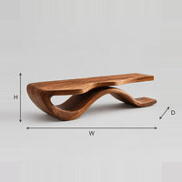 Ribbon Base Bench With Long Slab Seat And Open Curl dimension diagram with width, height and depth