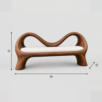 Ribbon Frame Bench With Wave Shaped Back And Cushioned Seat dimension diagram with width, height and depth