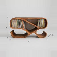 Ribbon Frame Record Console With Open Record Bays And Scroll Feet dimension diagram with width, height and depth