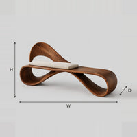 Ribbon Loop Bench With An Arched Backrest And A Cream Cushion dimension diagram with width, height and depth