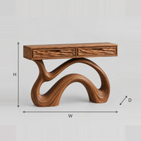 Ribbon Loop Console Table With Carved Wave Front Panels dimension diagram with width, height and depth